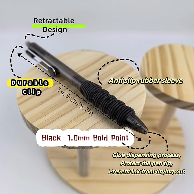 Fengtaiyuan Black Ink, 1.0mm, Retractable Gel Ink Rollerball Pens, Bold Point, Comfortable Grip, Easy Hold, Writting Smooth, 12 Pack (BlackZS10P12)