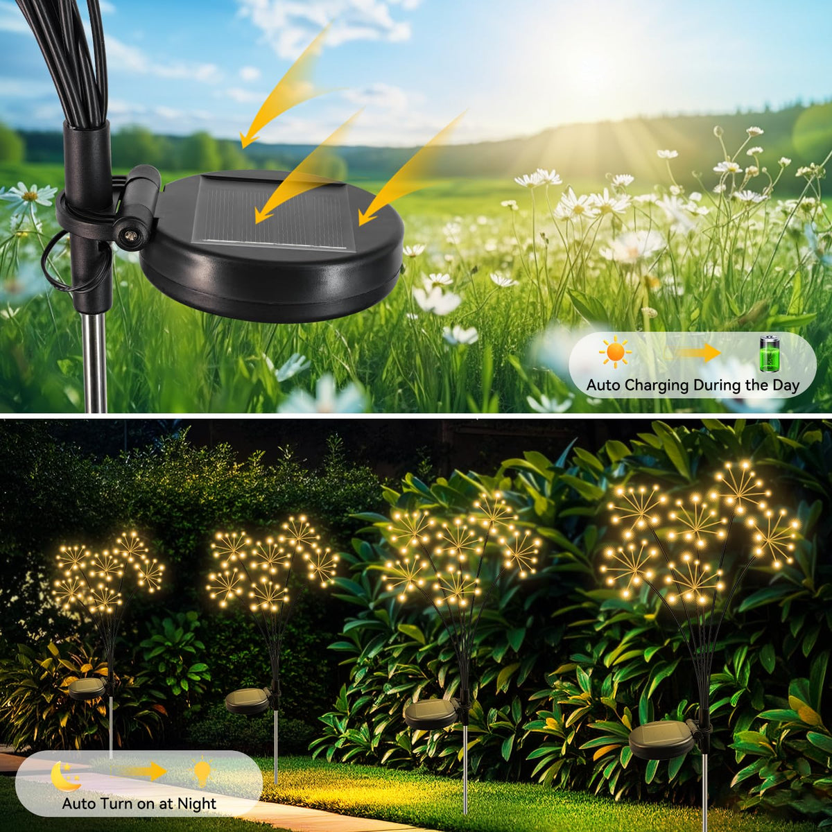 Solar Garden Lights 2 Pack Waterproof Swaying Starburst Light Solar Outdoor Lights for Yard Patio Walkway Pathway Party Wedding Decoration, Unique Gifts for Women, Warm White