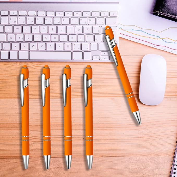 12 Pcs Blue Ink Ballpoint Pen with Stylus Tip, 1.0 mm Metal Pen Stylus Pen for Touch Screens, 2 in 1 Thank You Pen Gift for Friends, Colleagues, Coworker, Office, Family (Orange)