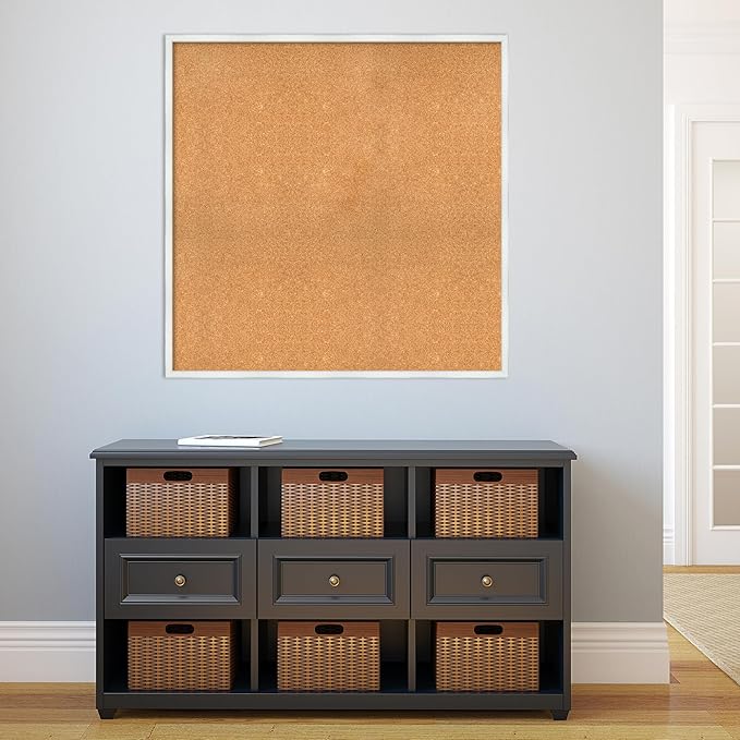 Amanti Art Natural Cork Board for Wall, 37x37 Vision Board with White Frame, Oversize Corkboard Office Decor for Home Organization, Country Rustic Corkboard Pinboard to Display Items for Home