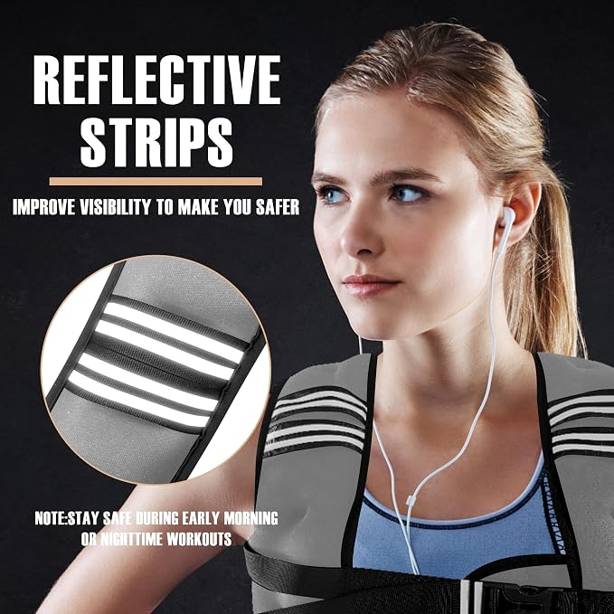 NATURELUX Weighted Vest Men or Women - 5/10/15/20/25/30lbs Weights with Reflective Stripe, Weighted Vest for Workout Equipment for Strength Training Running - Walking Weight Loss