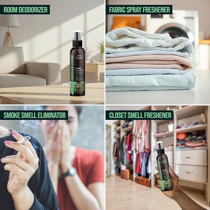 Non-Toxic Odor Eliminator,Natural Cedar Air Freshener Spray for Clothes Storage & Moth Repellent, Closet & Couch Deodorizer,Long Lasting Bathroom & Toilet Freshener,Safe for Kids & Pets,2PK, 4 Oz each