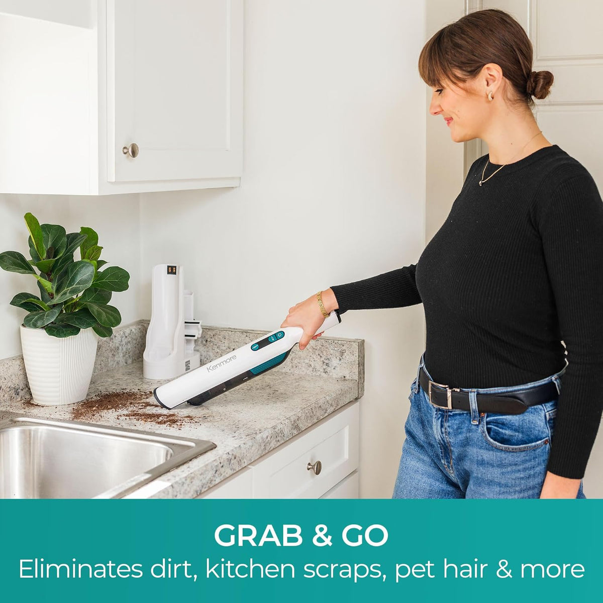 Kenmore HV3005 11.1V Cordless Handheld Vacuum Cleaner Lightweight Versatile and Portable Hand Vac Powerful Suction with 2-Speed Power Control for Pet Hair, One-Touch Empty for Car & Home