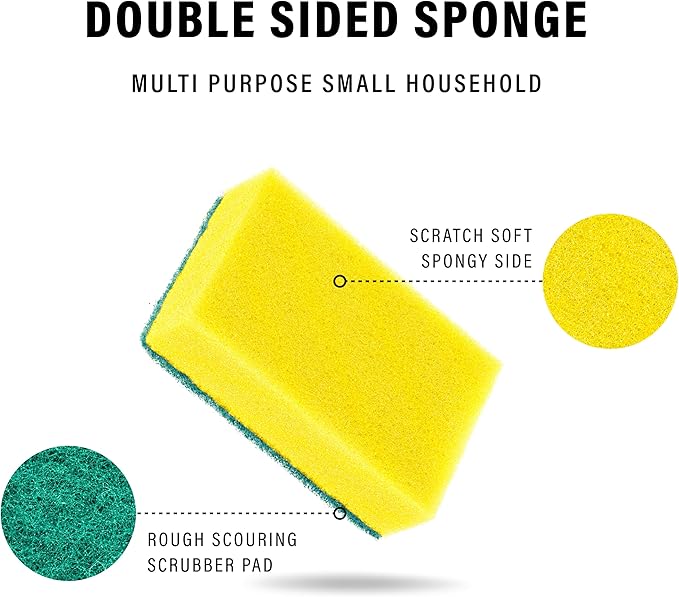 DecorRack 40 Count Non-Scratch Cleaning Scrub Sponges, Dual-Sided Heavy Duty Kitchen Sponges for Dishes, Cleaning Household, Bathroom, Car Wash - Yellow (Pack of 40)