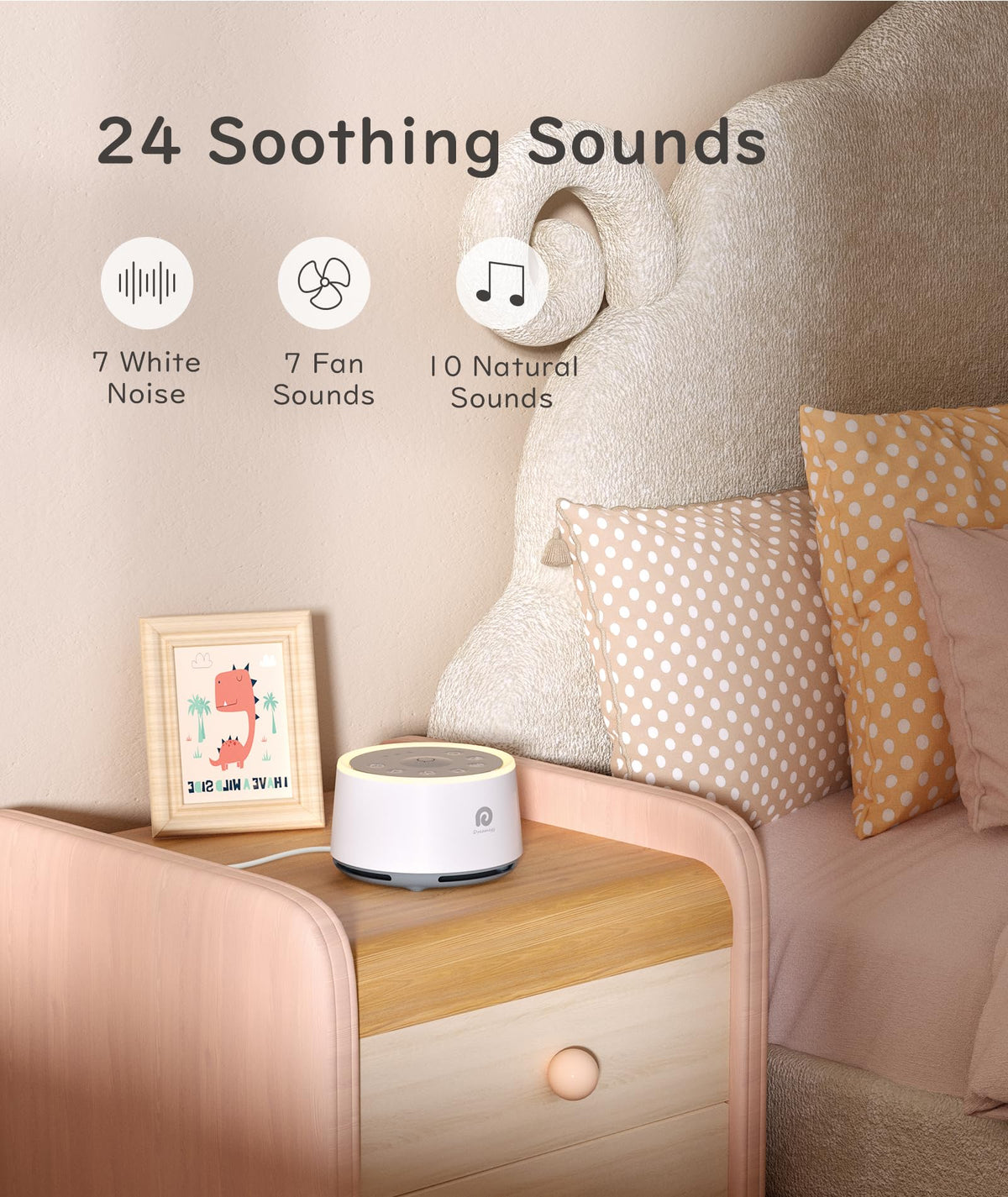 Dreamegg D1 Sound Machine - White Noise Machine with Baby Night Light for Sleeping, High Fidelity Sounds, Timer & Memory Feature, Sound Machine for Baby Adults, Home, Office, Travel (White)