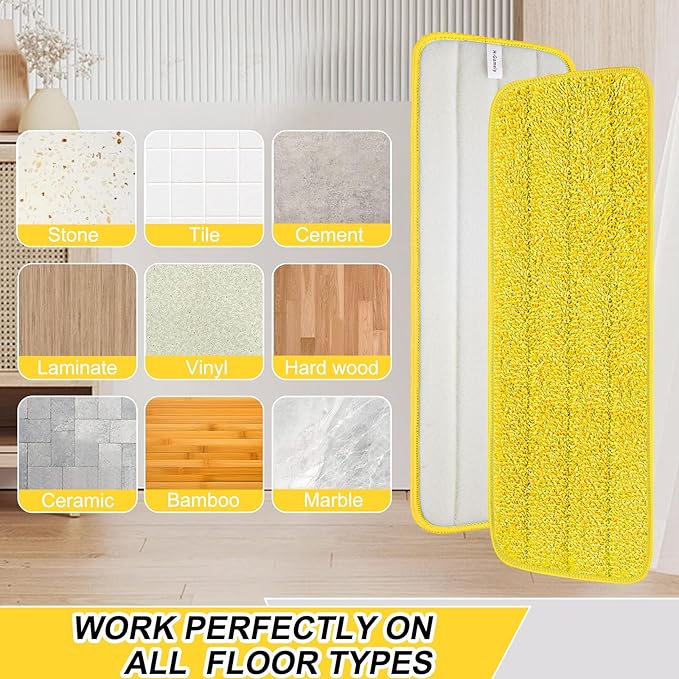 16.5 inch Reusable Mop Pads Microfiber Spray Mop Replacement Heads for Wet/Dry Mops Compatible with Bona Floor Care System (5 Pack)