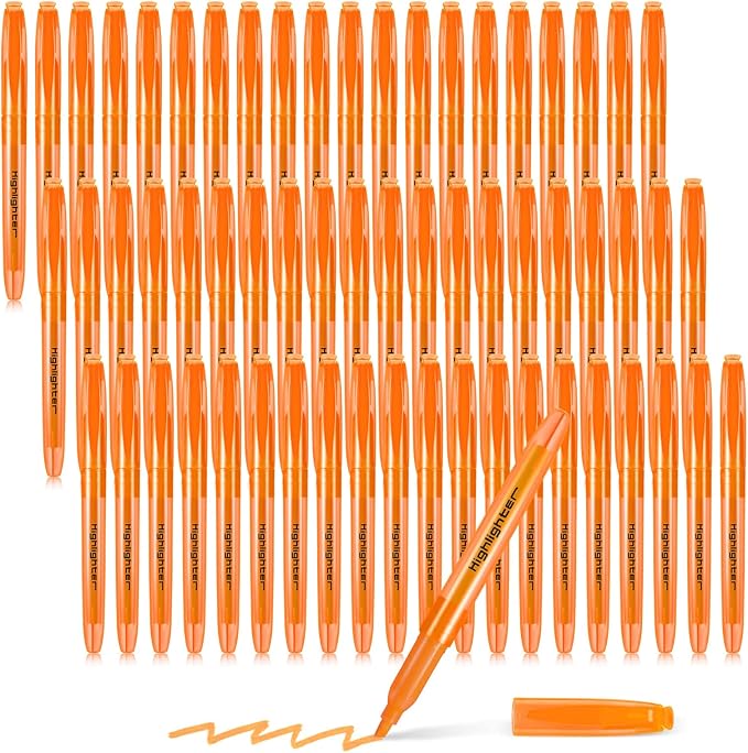 Fuutreo 60 Pack Pastel Highlighters Bulk Bright Color Highlighter Marker Chisel Tip Dry Quickly Safe Highlighter Pens Fluorescent Ink for Adults Home School Office(Orange)