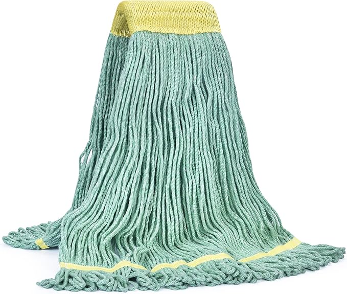 Matthew Cleaning Commercial Mop Head Replacement, 5 Inch Wide Headband, Looped End Cotton Blend String Wet Mops for Floor Cleaning, 24 oz Large, 1-Pack Green