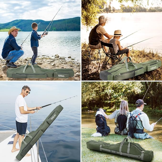 Fishing Rod Case with Fishing Tackle Box Portable Folding Rod Case Pole Reel Storage Bag Gears Organizer (100CM)