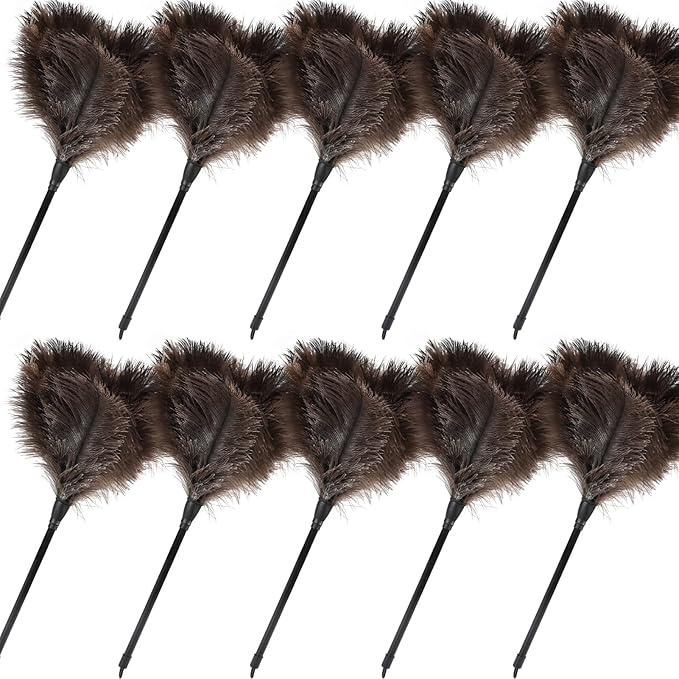Ostrich Feather Duster-14.9 Inch Mini Natural Feathers Dusters with Plastic Handle Reusable Handheld for Cleaning Supplies Home Car Office(10pcs)