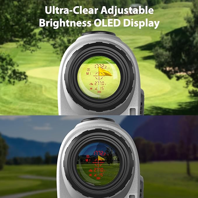 Gogogo Sport Vpro Gen 2 Golf Laser Rangefinder, 1200/2500Y Ranging, Ultra-Clear Optics with 99% Transmission Lens OLED Display, Dual Power Sources，Flaglock/Slope/Magnetic