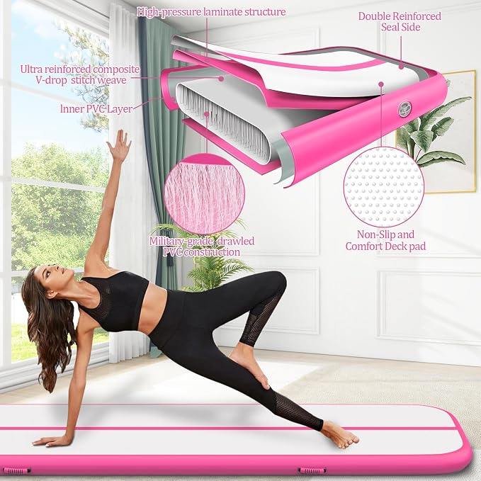 Air Mat Tumble Track, Gymnastics Mats Tumbling Track with Electric Air Pump for Home Use Cheerleading Training Kids Gym Yoga