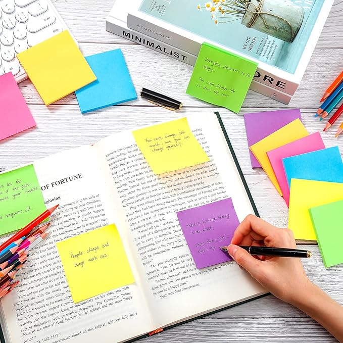 Leinuosen 102 Pack Sticky Notes 3 x 3 Inches Cute Sticky Notes Bright Colors Self Stick Pads Memo Easy to Post for Home Desk Office Notebook, Message Reminder, Stationary Supplies Office Supplies
