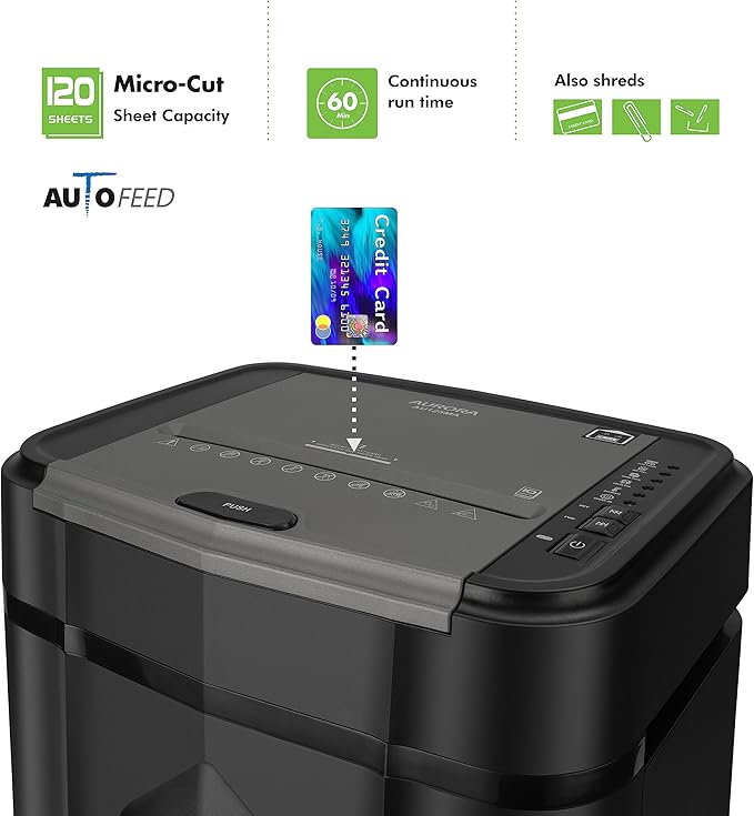 Aurora Professional Grade AU125MA 120-Sheet Auto Feed & SL16 Professional Grade Synthetic Shredder Oil, 16 Oz Flip-Top Leak Proof Bottle, Synthetic Shredder Oil 16 oz. Bottle