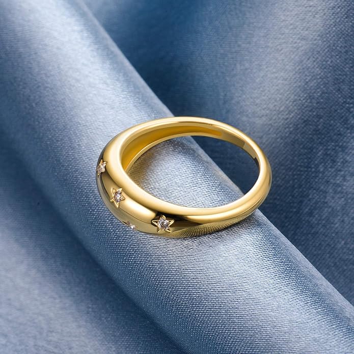 AllenCOCO Chunky Gold Plated Rings for Women - Trendy Cubic Zirconia 14k Gold Filled Stackable Rings