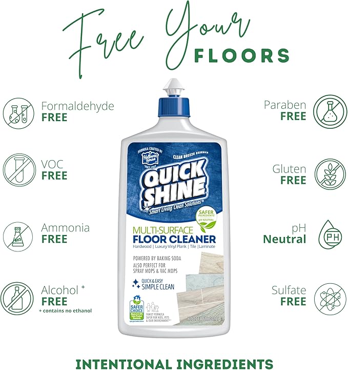 Quick Shine Multi Surface Floor Cleaner 27oz, 2Pk | Ready to Use-Streak Free- No Rinse | Use on Hardwood, Laminate, Luxury Vinyl Plank & Stone | Use in Spray Mops & Vac Mops | Safer Choice Cleaner
