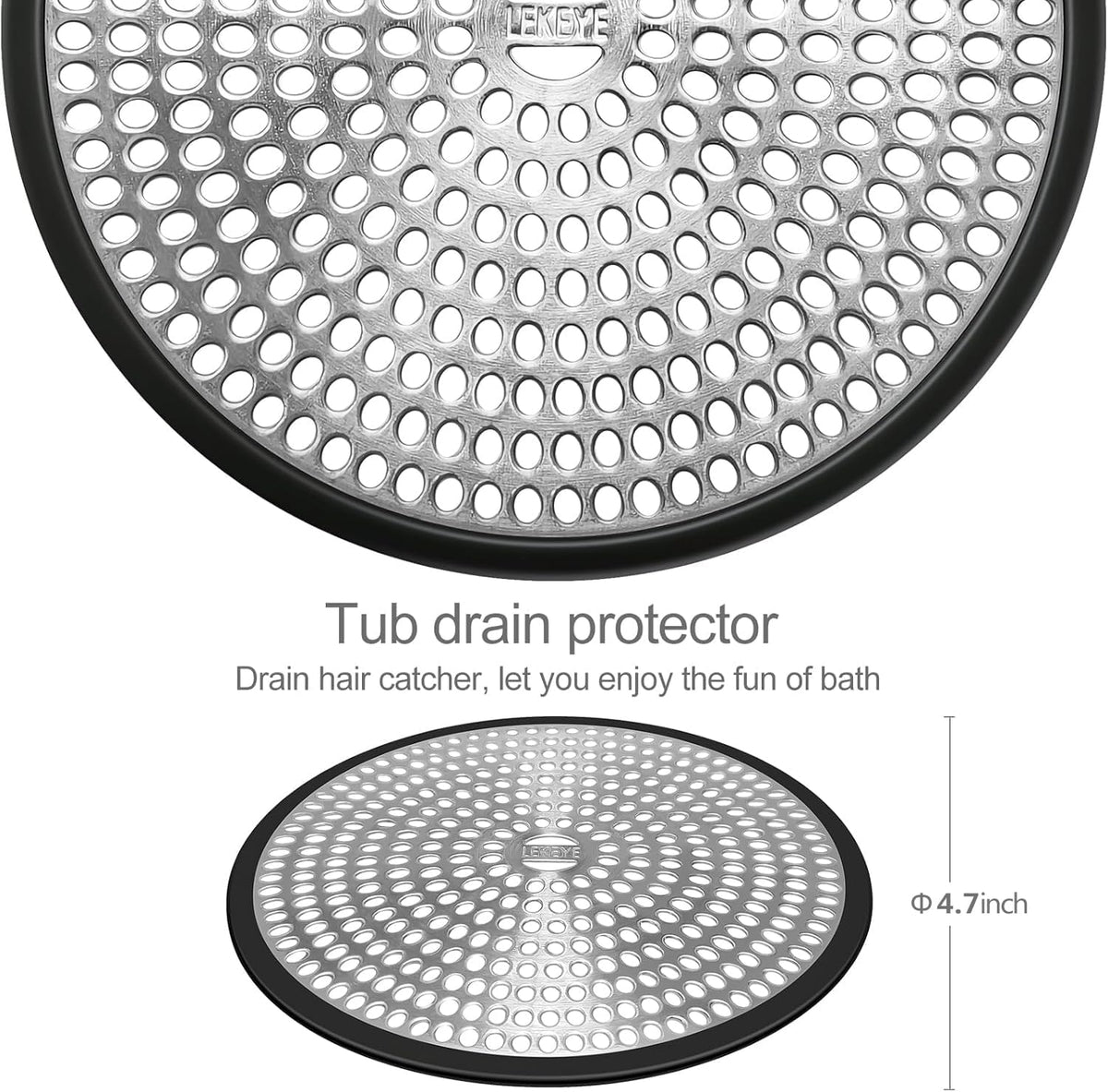 LEKEYE Shower Drain Hair Catcher | Strainer | Shower Stall Drain Cover | Bathroom Drain Protector Stainless Steel and Silicone(Black)