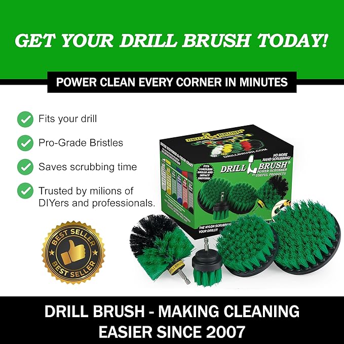 Kitchen Drill Brush Set - Drill Powered Cleaning Tools for Stainless Steel Sink, Copper Sink, Stove Top, Oven, Pots, Pans, & Cabinets - Pot Scrubber - Air Fryer Cleaning Brush Set- Stove Cleaner Kit