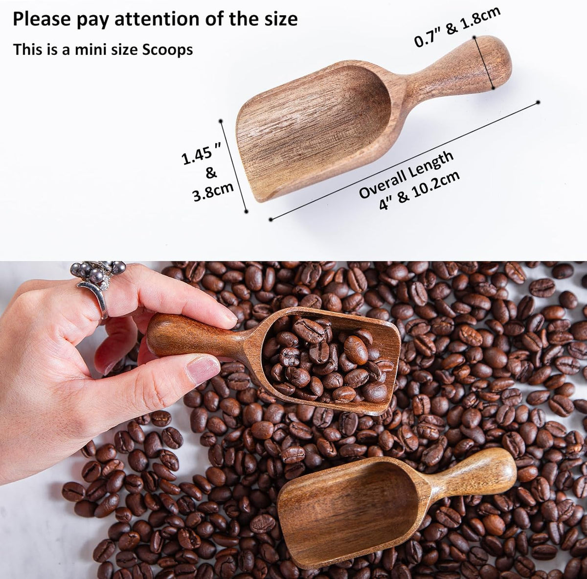 Wooden Scoop for Canisters 6PCS Acacia Wood Scoops for Jars Measuring Spoons for Ground Coffee Scoops Wooden Scoops Measuring Scoop for Seasoning Bath Salt Laundry Detergent Shovel-Multipurpose