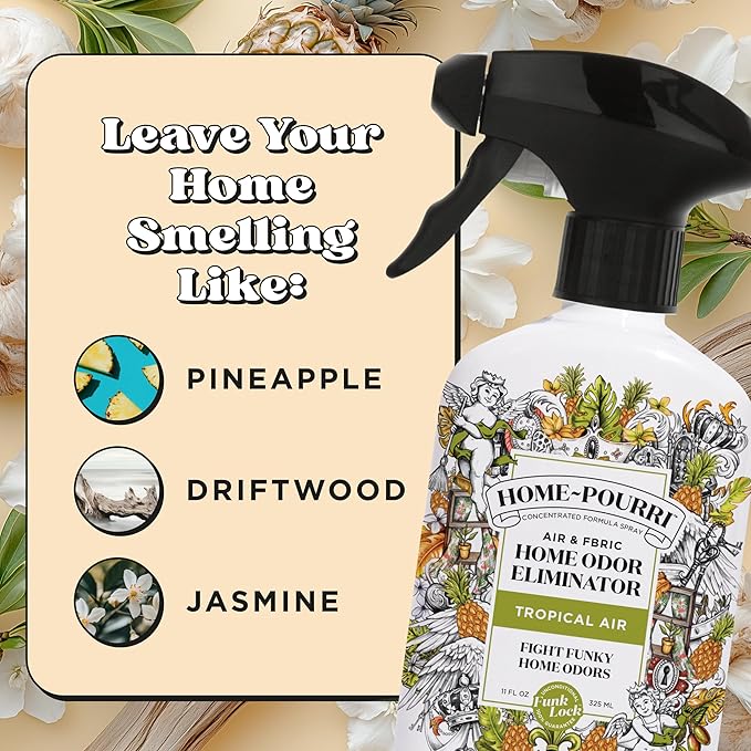 Home-Pourri Air + Fabric Multi-Purpose Odor Freshener Spray, Tropical Air, 11 Fl Oz - Pineapple, Jasmine and Sandalwood