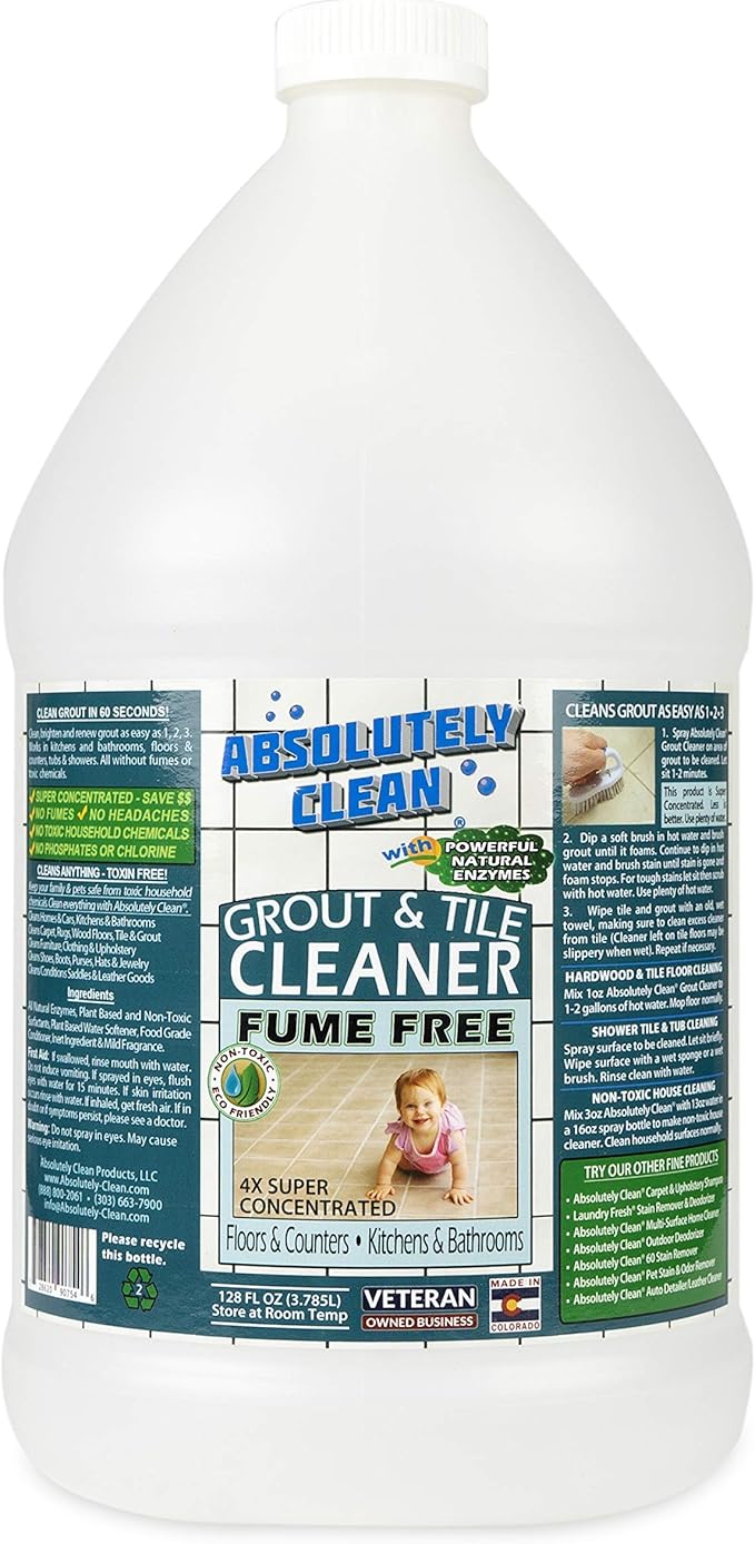 Absolutely Clean FAST GROUT CLEANER! - Professional Strength, Natural Enzyme Formula - Fast Acting, Fume Free - USA Made (128oz Cleans Up To 2,000 sq ft)