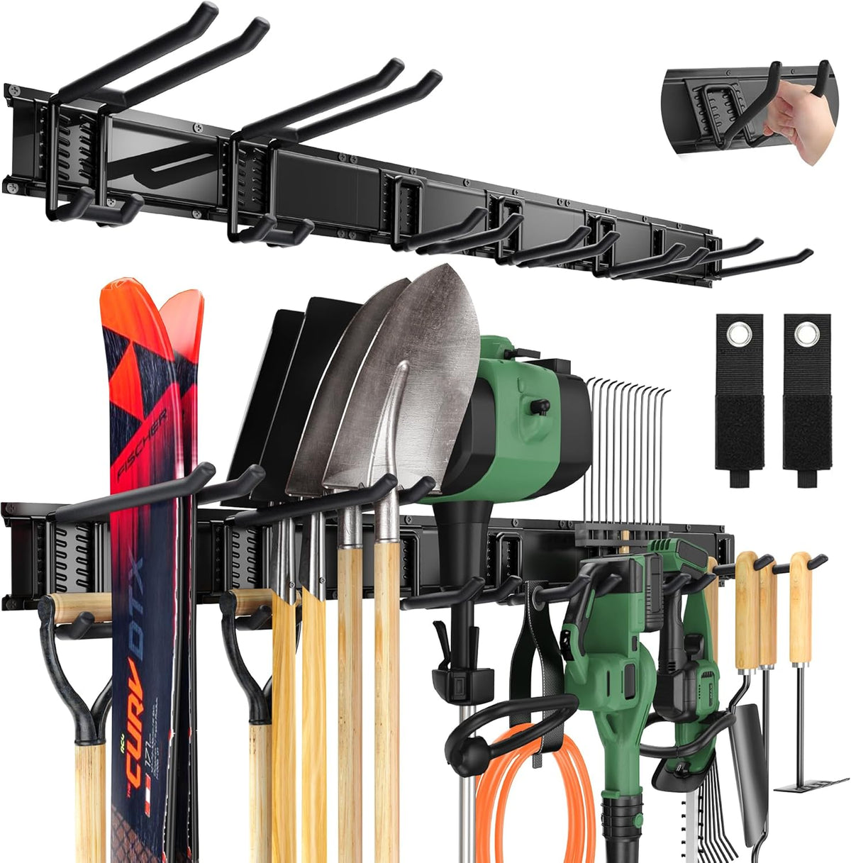 LBT 49.5"Garage Tool Organizer Wall Mount 500lbs Garden Tool Organizer for Garage with Adjustable Hooks,Heavy Duty Yard Tool Storage Rack, Anti-Rust Shed Rack Holder Hanging Rake Broom Mower Snowboard
