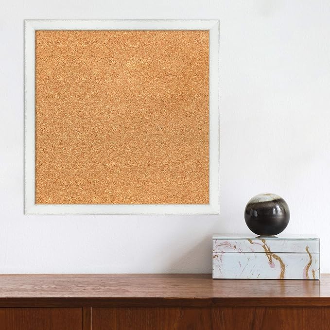 Amanti Art Natural Cork Board for Wall, 15x15 Vision Board with White Frame, Small Corkboard Office Decor for Home Organization, Country Rustic Corkboard Pinboard to Display Items for Home