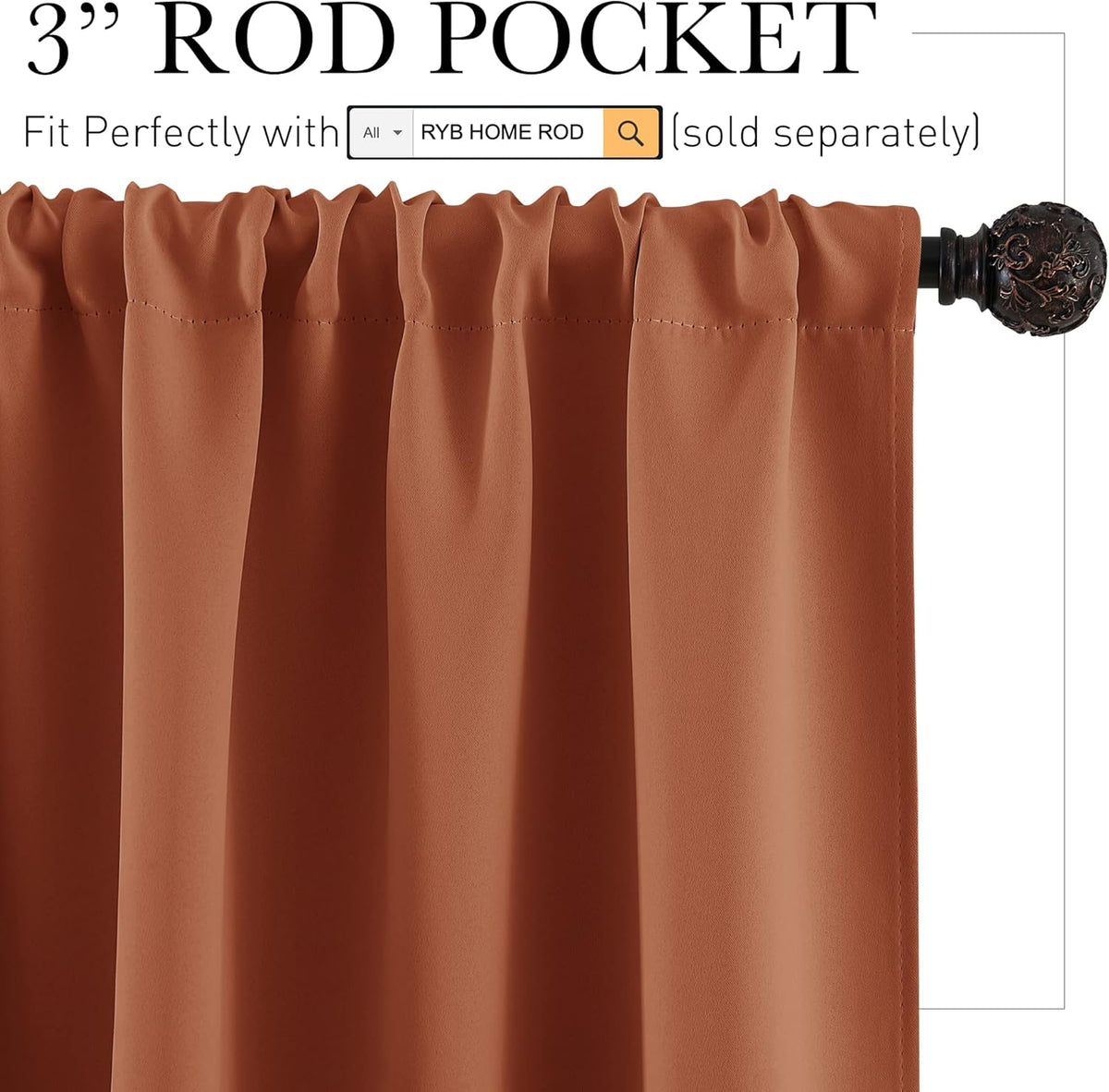 RYB HOME Small Curtains Blackout - Privacy Energy Efficiency Mini Curtains for Kids Bedroom RV Camper Windows Trailer Bathroom Kitchen Cabinet Door Window, W 29 x L 36, Burnt Orange, 2 Panels