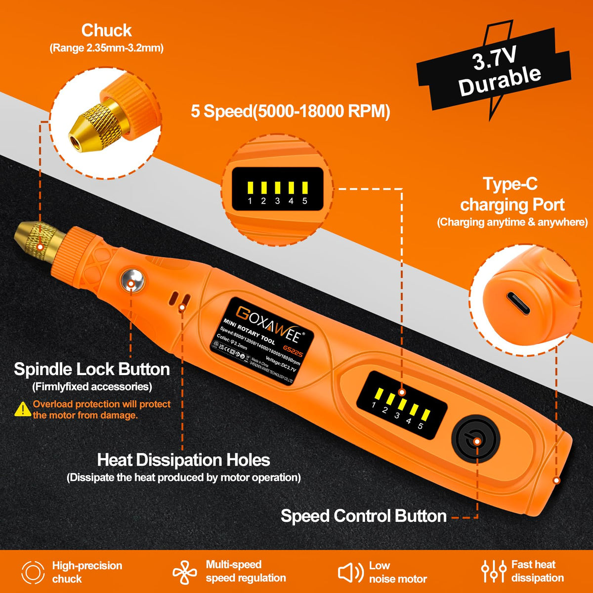 GOXAWEE Mini Cordless Rotary Tool Kit with 105pcs Accessories, USB Charging 5-Speed 18000rpm Multi-Purpose Art Craft Tool with 3.7V Li-ion Battery for Handmade Crafting and DIY Creations