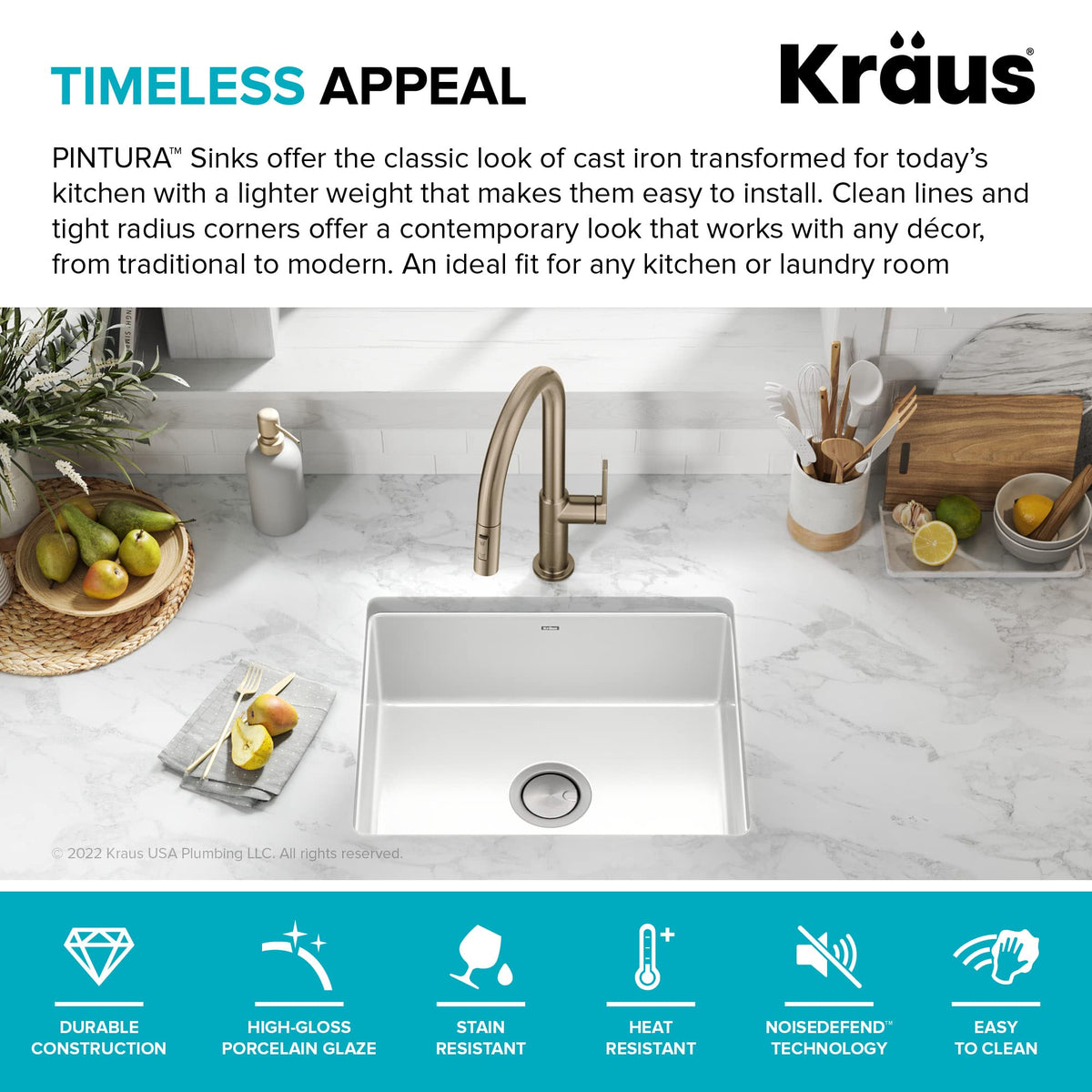 KRAUS Pintura 21-inch Porcelain Enameled Steel Undermount Single Bowl Kitchen Sink in White, KE1US21GWH