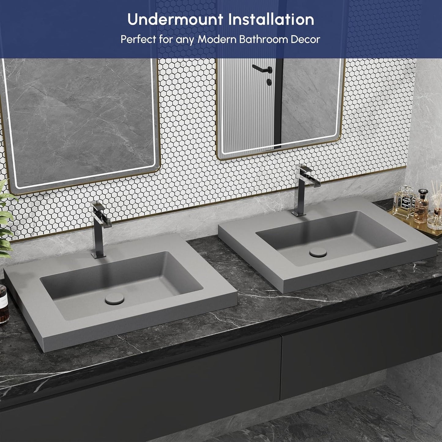 COGITIL Vessel Sink 23" Gray Concrete Drop in Bathroom Sink, Industrial Minimalist Design, Durable Cement Finish, Easy Above Mount Installation. Handcrafted Art Piece For Any Bathroom, Gray