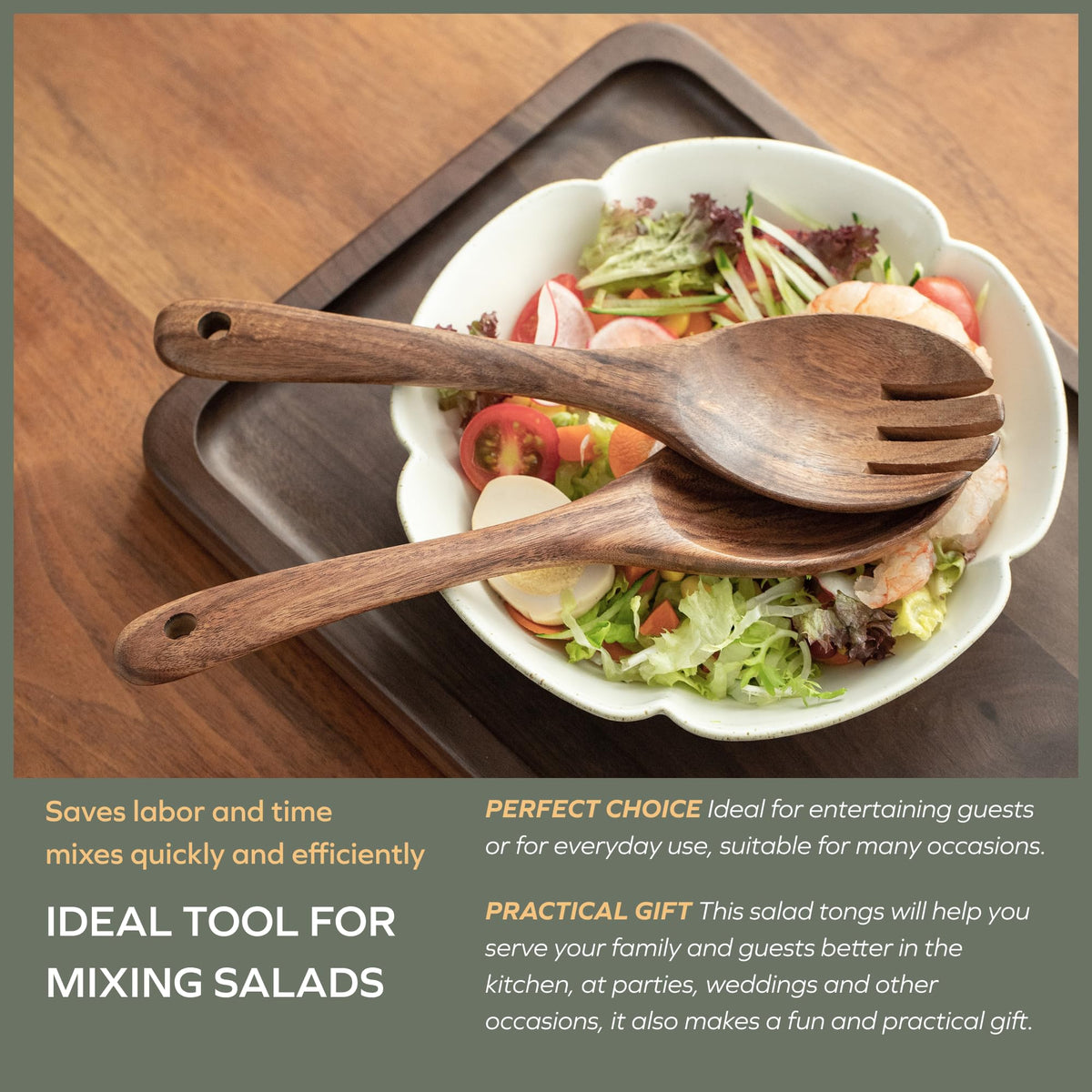 Muso Wood Acacia Salad Servers,10-inch,set of 2 (Acacia salad servers)