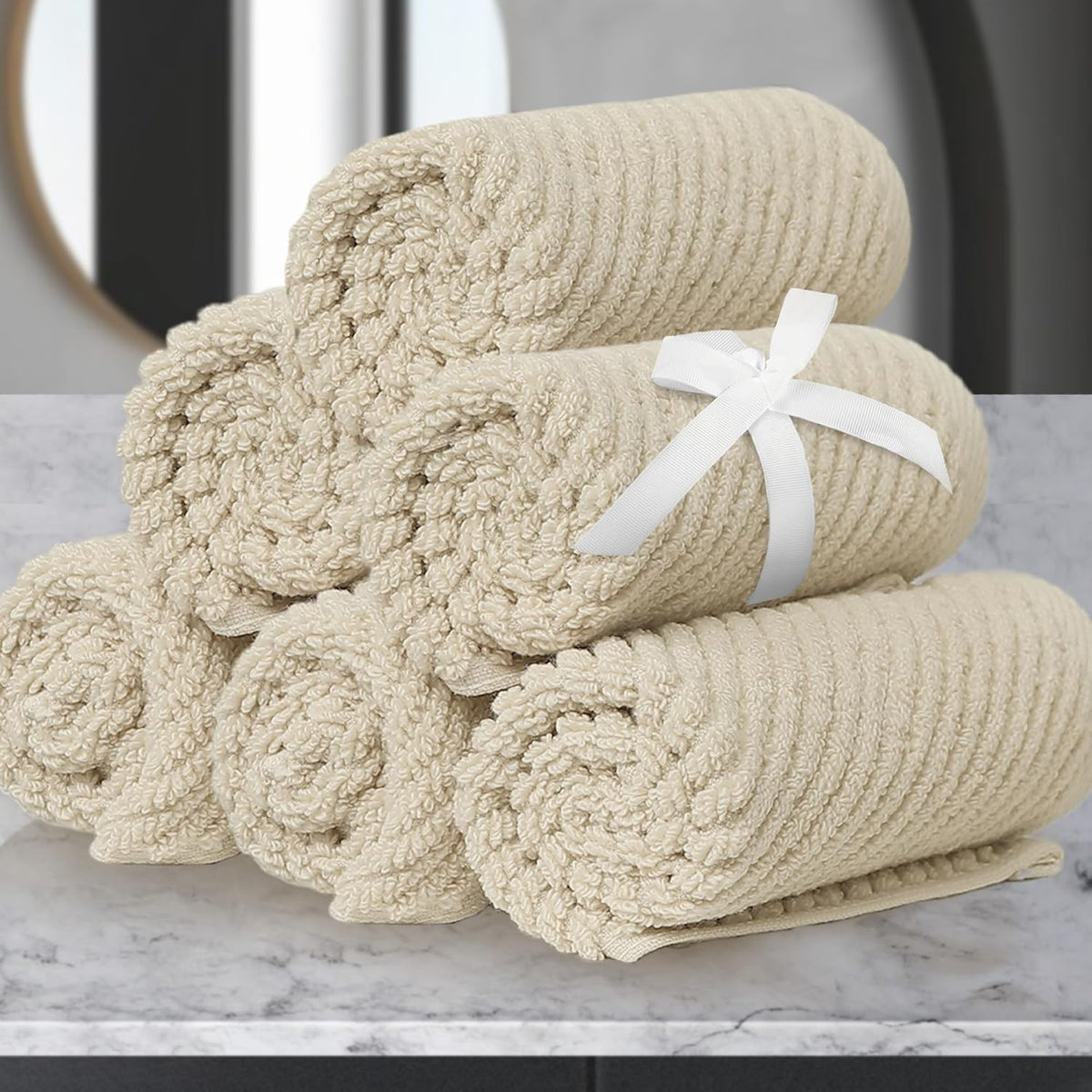 Cotton Washcloths - 6PC 13"x13" | Quick Dry | Soft | Light Weight | Absorbent | Hotel Quality, Luxury Wash Cloths for Body, Hand Towels for Bathroom & Showering, Towel Gift Set, Beige | Tan
