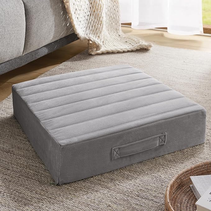 Codi Floor Cushions for Adults, Large Meditation Pillows with Thick Foam and Soft Tufted Covers, Washable Square Seating for Couch and Yoga Sitting, 22×22×5 inch Grey