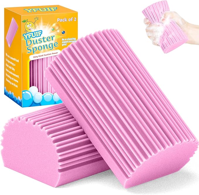 2-Pack Damp Clean Duster Sponge, Magic Sponge Eraser Baseboard Cleaner Tool, Dusters for Cleaning Blinds, Glass, Vents, Railings, Mirrors,Window Track Grooves and Faucets