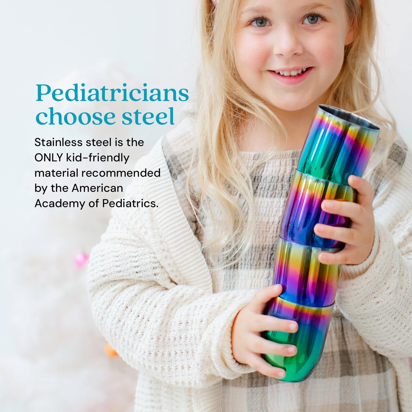 Ahimsa Stainless Steel Kids Cup, Pediatrician Designed, Colorful Toddler Cups for Open Cup Training, 8oz, 100% BPA Free & Dishwasher Safe, Single Rainbow (Rainbow / 1 Cup, 8 oz)
