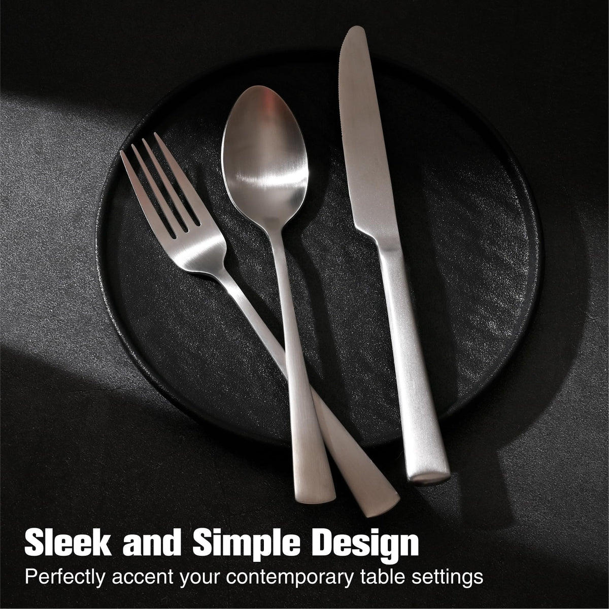 KINGSTONE Forged Silverware Set, 20 Piece Flatware Set for 4, 18/10 Stainless Steel Silverware Matte Satin Finish Dishwasher Safe
