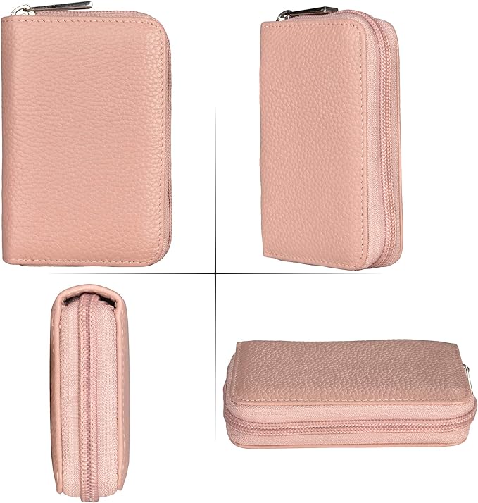Easyoulife Genuine Leather Credit Card Holder Zipper Wallet With 26 Card Slots