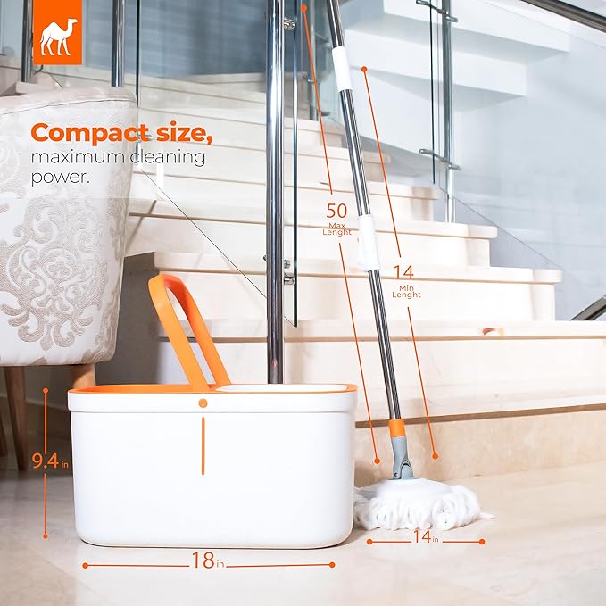 Spin Mop and Bucket Wringer 360 Microfiber Mop with Stainless Steel Handle Self Wringing Cleaning System Bucket with Drain for Tile Hardwood Laminate Floors Includes 2 Mop Head Refills Absorbent