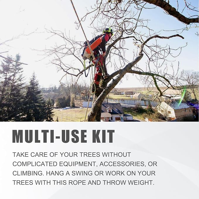 SOB Arborist Throw Line Kit with Slick Rope 197FT, Throw Weight, Reflective Storage Bag, Suit for Tree Cutting,Camping, Trimming, Hanging Swing ﻿ (197FT Rope with 8.8Oz Throw Bag)