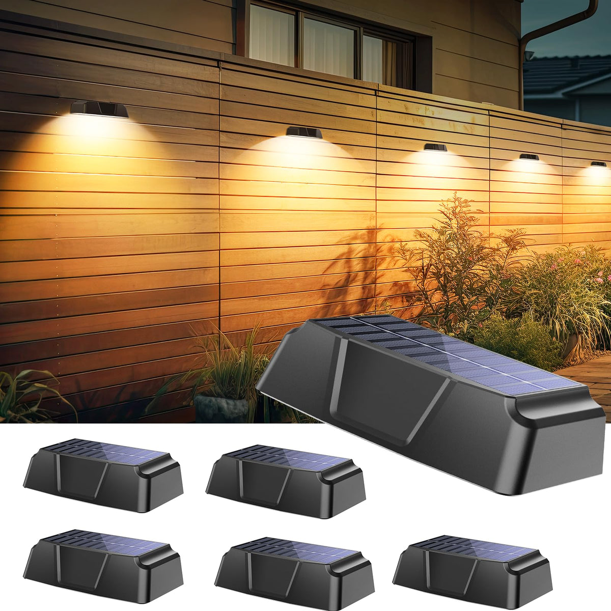 Brightown Solar Fence Lights Outdoor - 6 Pack Solar Deck Light with Warm White, Cool White, 7 RGB Color, Fade/Jump Modes, Solar Lights Outdoor Waterproof for Outside Yard Step