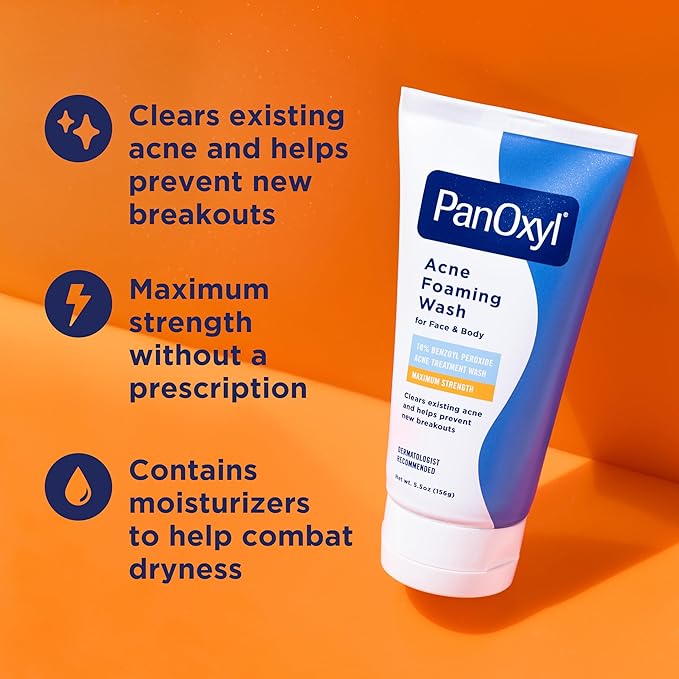 PanOxyl Acne Foaming Wash Benzoyl Peroxide 10% Maximum Strength Antimicrobial, 5.5 Oz (Pack of 2)