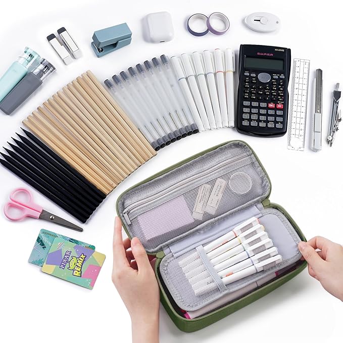 WEMATE Pencil Case, Large Storage Organizer for Stationery, Back - to - School Essential, Teacher Must - have, Big Pencil Pouch, Marker Case School Supplies for College & High School