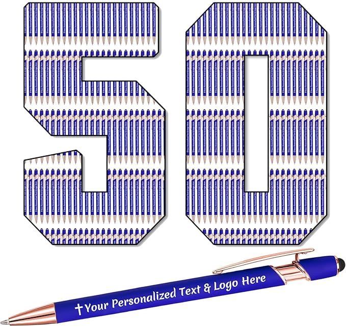 STREADVE 50 Personalized Custom Pens Engraved Writing Pen with Name Logo, Customized Promotional Items Stylus Pen Gifts for Men Women Realtor Nurse Wedding Business, Blue