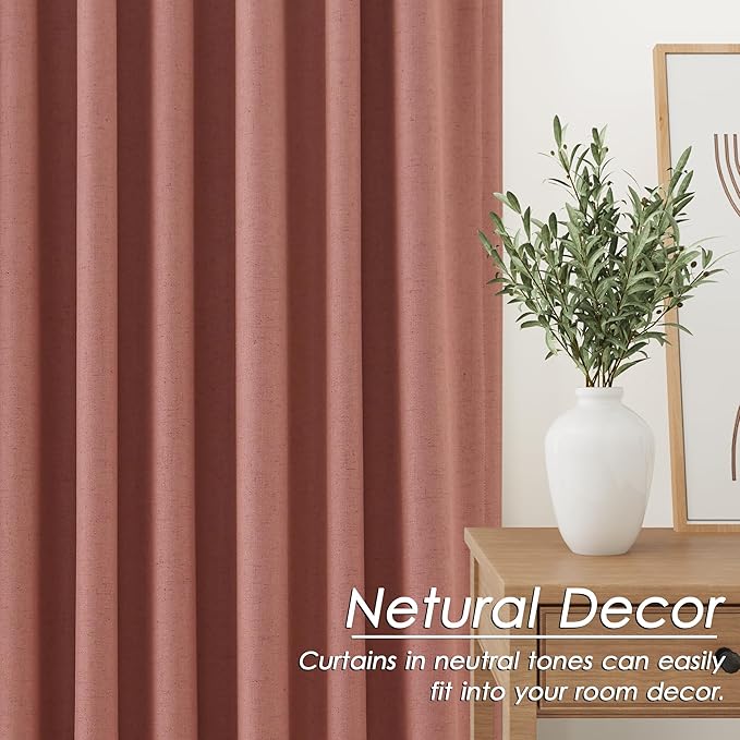Linen Curtains 96 Inch Length 2 Panels Canyon Rose Boho Farmhouse Loop Pocket Rod Pocket Sound Proof Drapes Light Blocking Darkening Living Room Curtains for Bedroom and Dining Room 52X96
