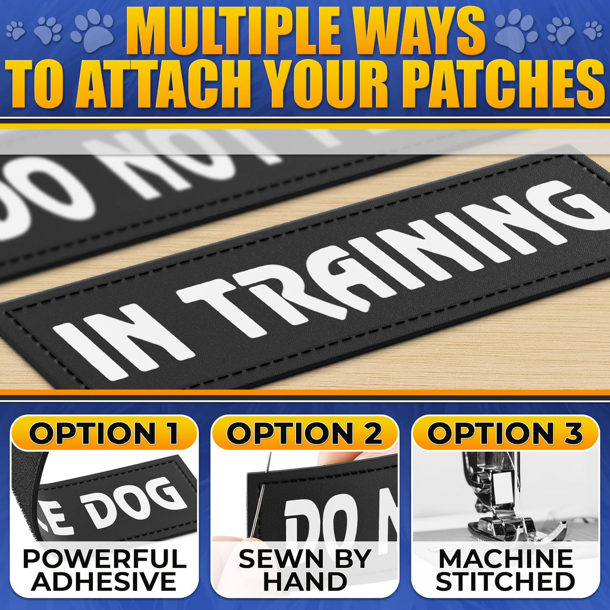 6Pcs Service Dog Patches 6.2x1.9'' - Reflective Do Not Pet Patch & In Training Service Dog Patch Set with Variable Text, Secure Attachment with Hook & Loop Fasteners, Security & Therapy Animal Patches