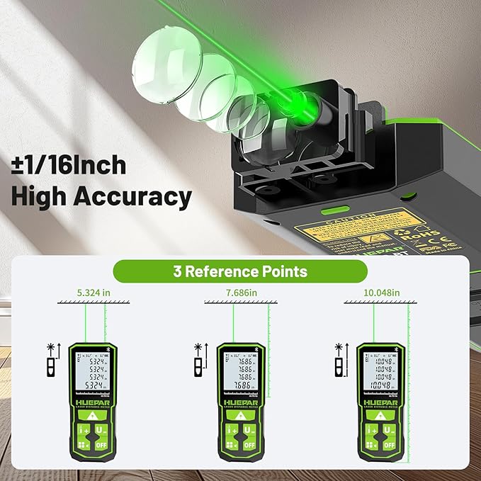 Huepar S60-G-BT Professional Bluetooth Laser Measuring Tool, 200ft | APP Control, Green Beam, ±1/16" High Accuracy, Rechargeable USB-C Laser Distance Meter, Angle Sensor, IP54, Gifts for Men