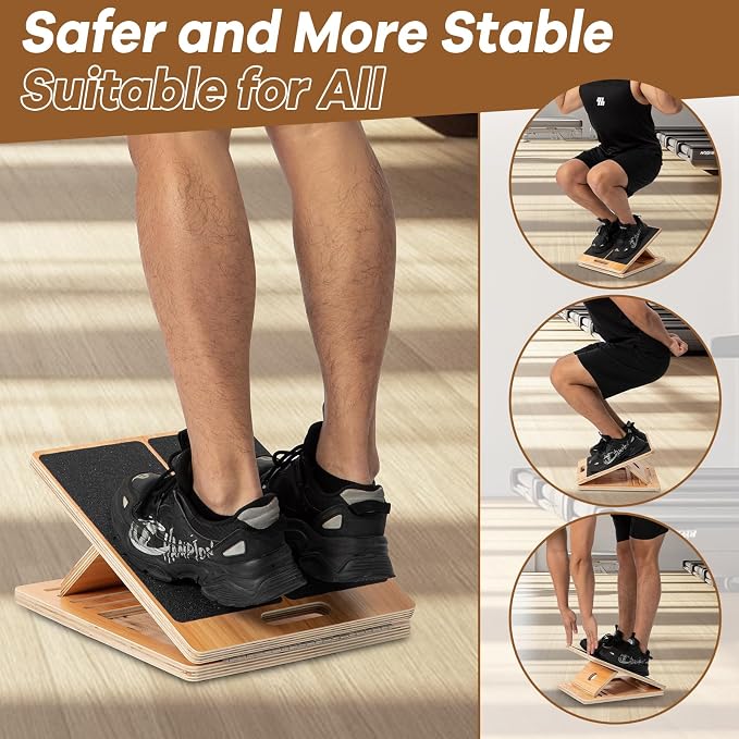 StrongTek Portable Wooden Slant Board & Yoga Foam Wedge Blocks (Pair) – 5 Angles Adjustable, Non-Slip, 350 lbs Capacity, for Stretching, Rehabilitation, Balance, and Strength Training
