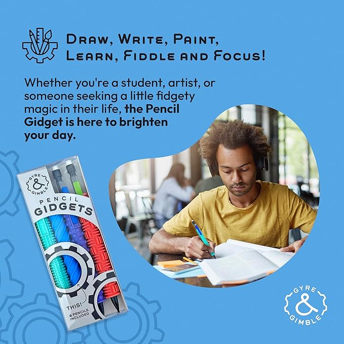 Gyre & Gimble Pencil Gidgets – Textured Silicone Pencil Sleeve for Quiet Fidgeting – Transform Your Mechanical Pencil into a Sensory ADHD Tool for Kids and Adults – 4 Sleeves & 2 Pencils