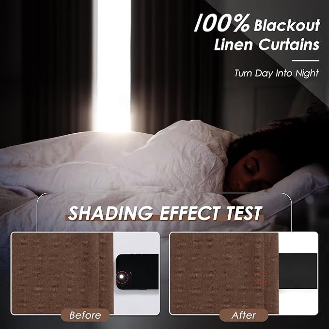Nanspring Rustic Brown Linen Curtains 120 Inches Long Back Tab Rod Pocket Extra Long 10 FT Thermal Insulated Sound Proof Sun Block Out 2 Panels Set for Nursery Rustic Farmhouse Curtains Drapes 52x120